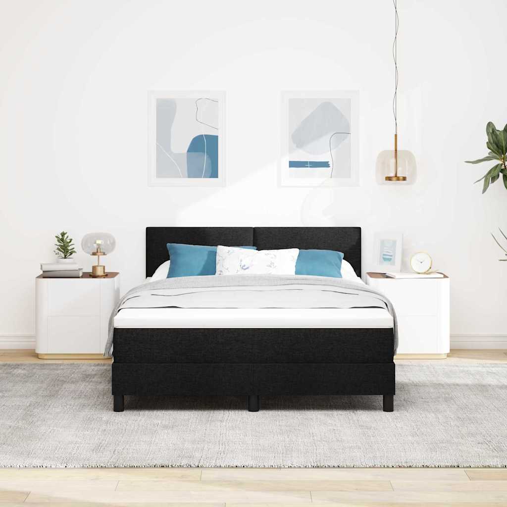 Postel S Boxspringem S Čelo Černý 160 X 200 Cm Textil