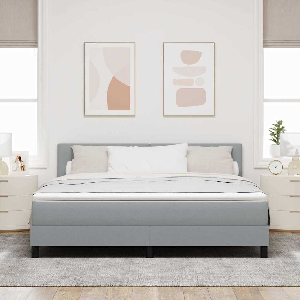 Postel S Boxspringem S Čelo Světle Šedá 180 X 200 Cm Textil