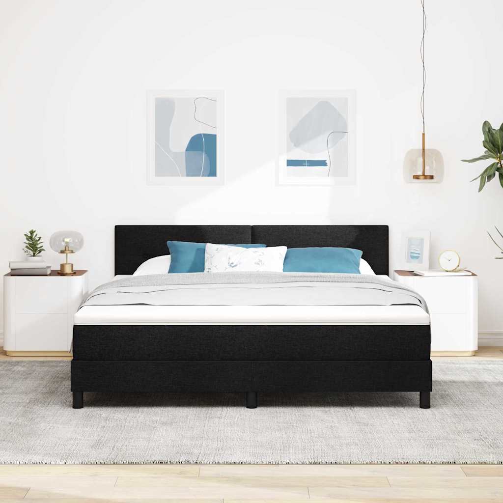 Postel S Boxspringem S Čelo Černý 180 X 200 Cm Textil