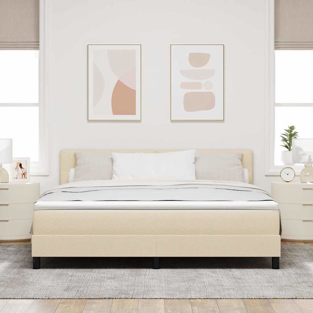 Postel S Boxspringem S Čelo Krémová 180 X 200 Cm Textil