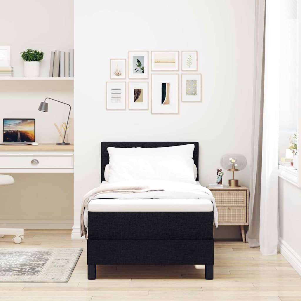 Postel S Boxspringem S Čelo Černý 80 X 200 Cm Textil