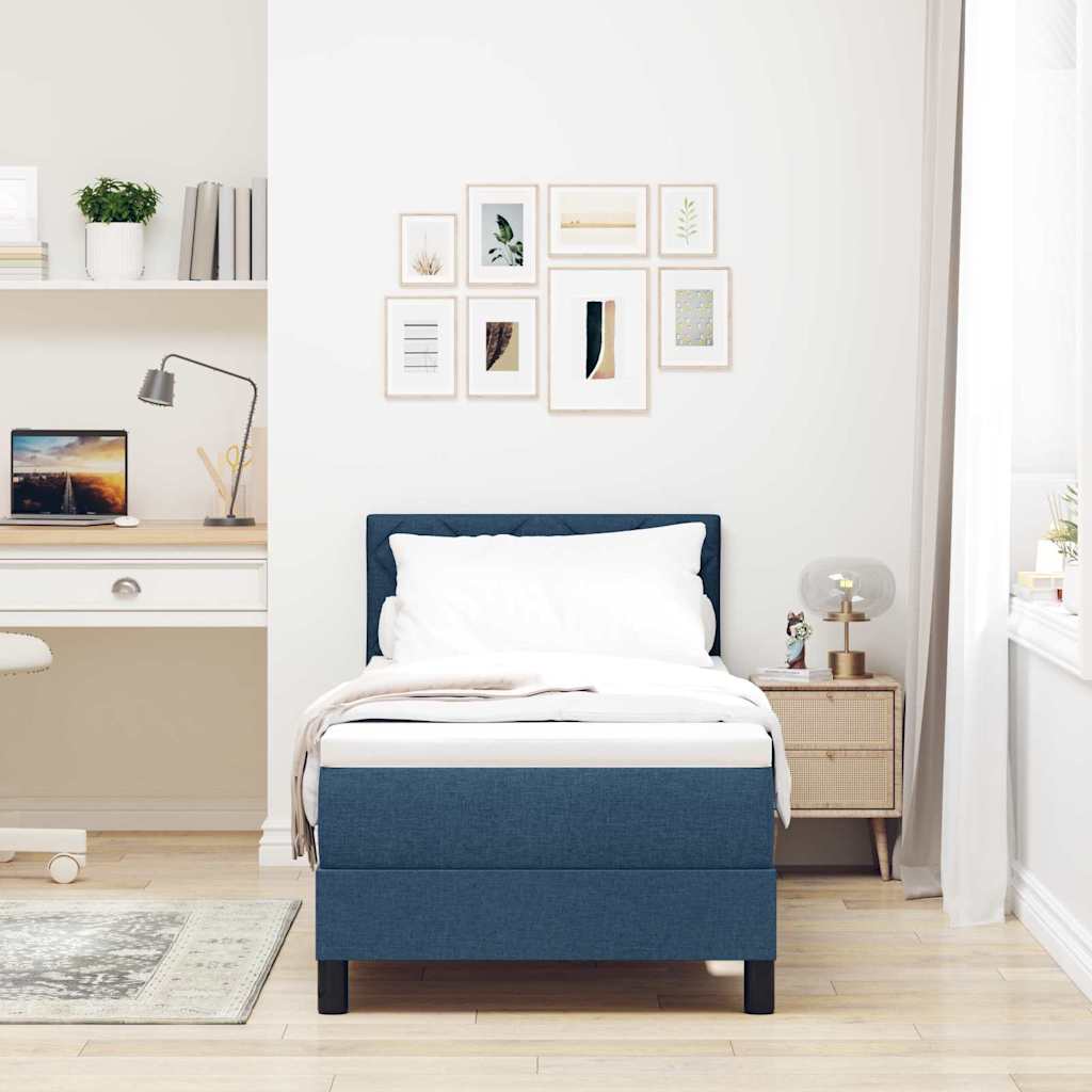 Postel S Boxspringem S Čelo Modrá 80 X 200 Cm Textil