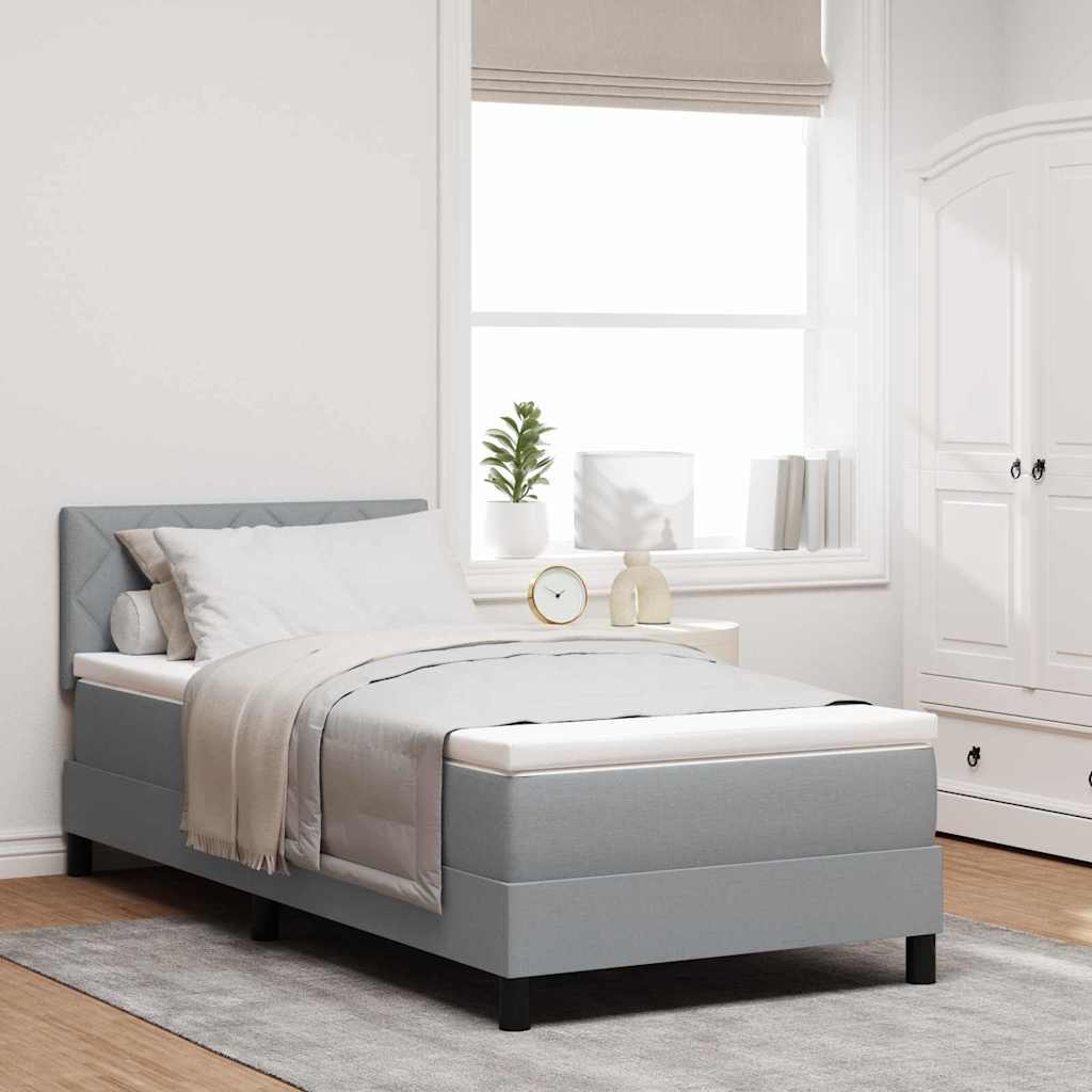 Postel S Boxspringem S Čelo Světle Šedá 90 X 190 Cm Textil