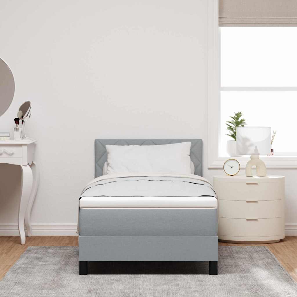 Postel S Boxspringem S Čelo Světle Šedá 90 X 190 Cm Textil