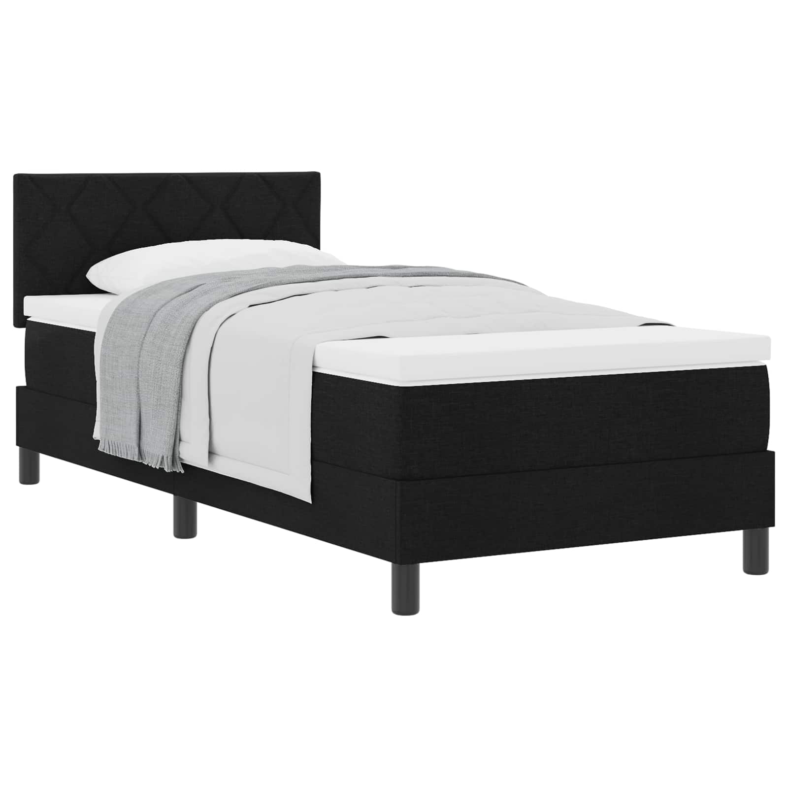 Postel S Boxspringem S Čelo Černý 90 X 190 Cm Textil