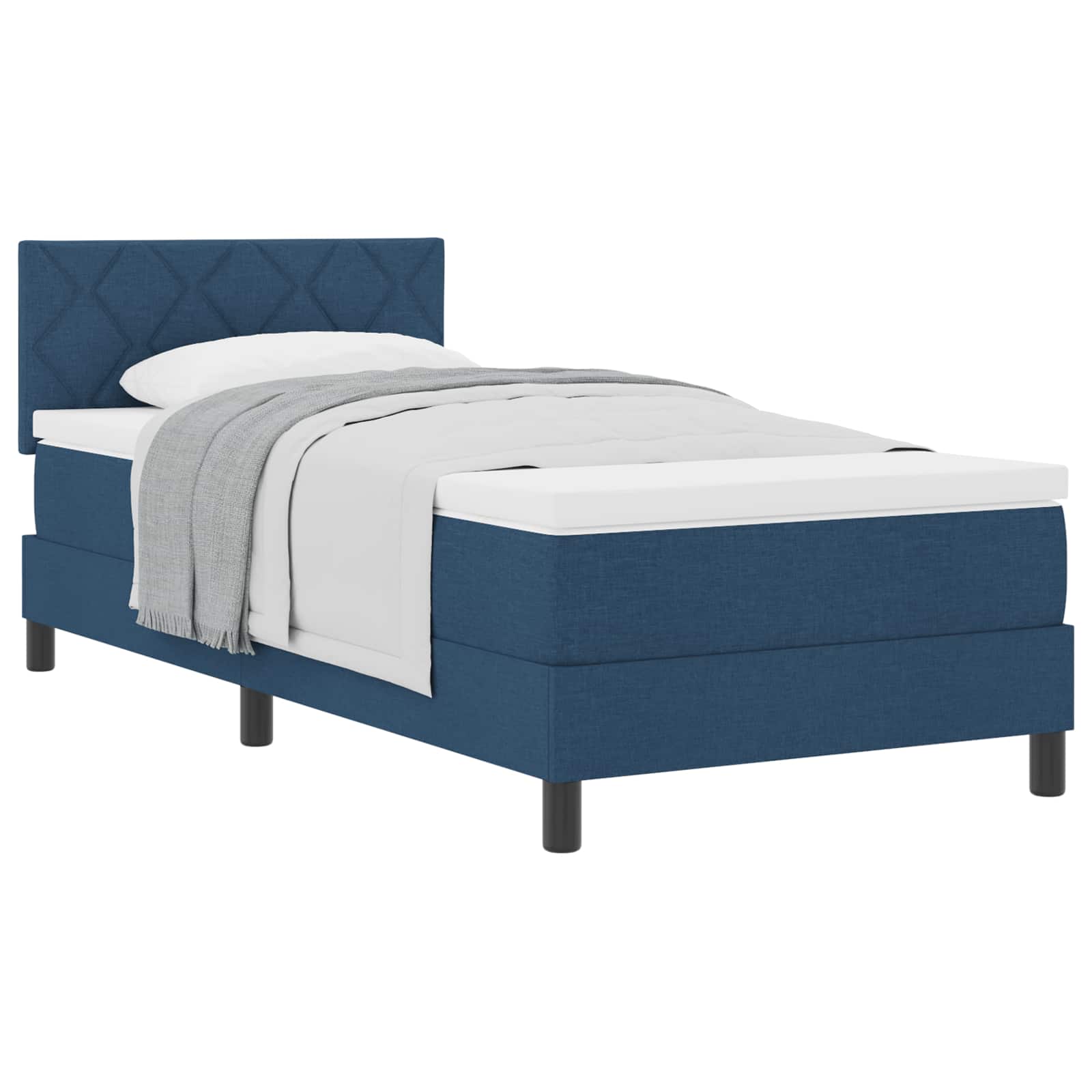 Postel S Boxspringem S Čelo Modrá 90 X 190 Cm Textil