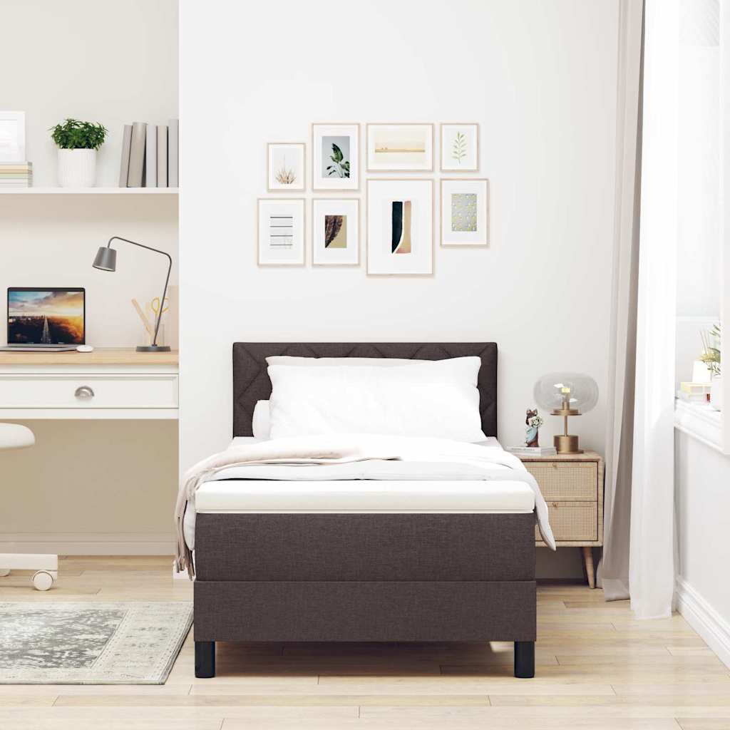 Postel S Boxspringem S Čelo Tmavě Hnědá 100 X 200 Cm Textil