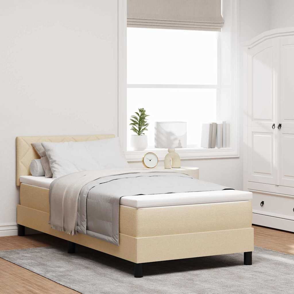 Postel S Boxspringem S Čelo Krémová 100 X 200 Cm Textil