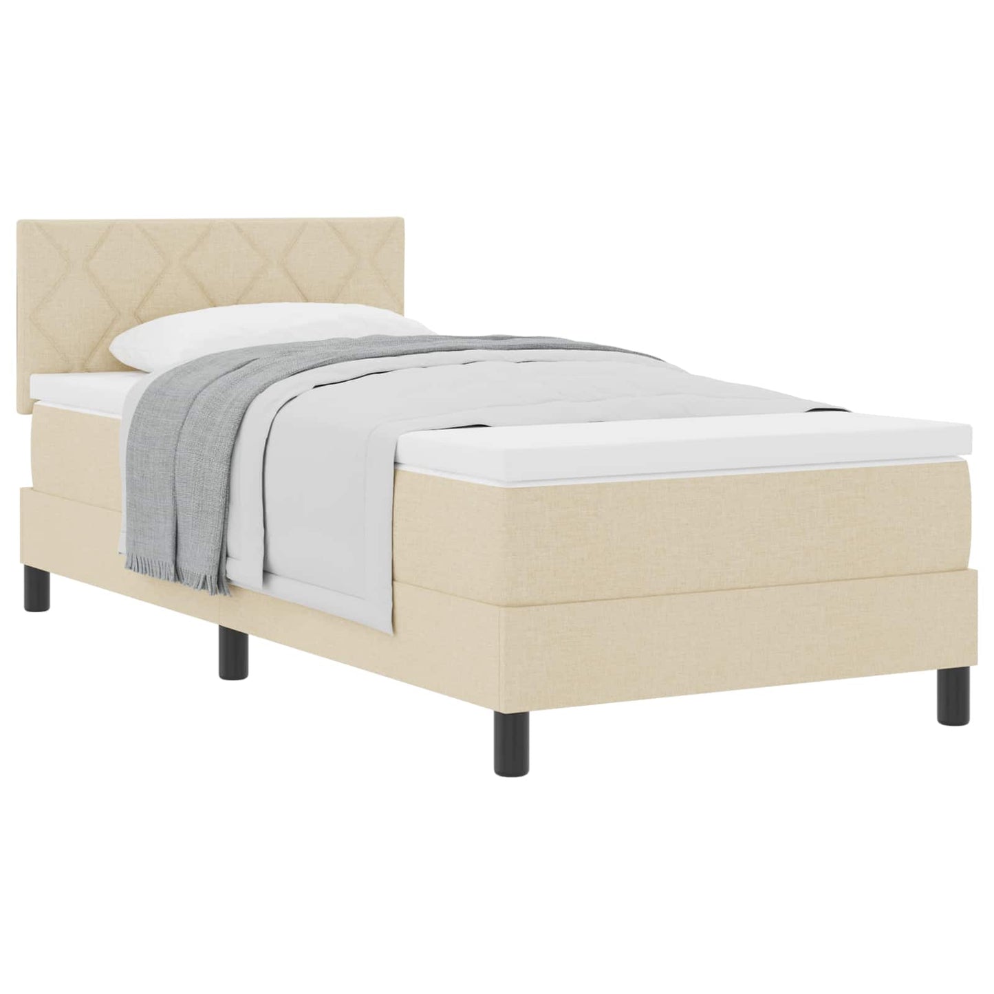 Postel S Boxspringem S Čelo Krémová 100 X 200 Cm Textil