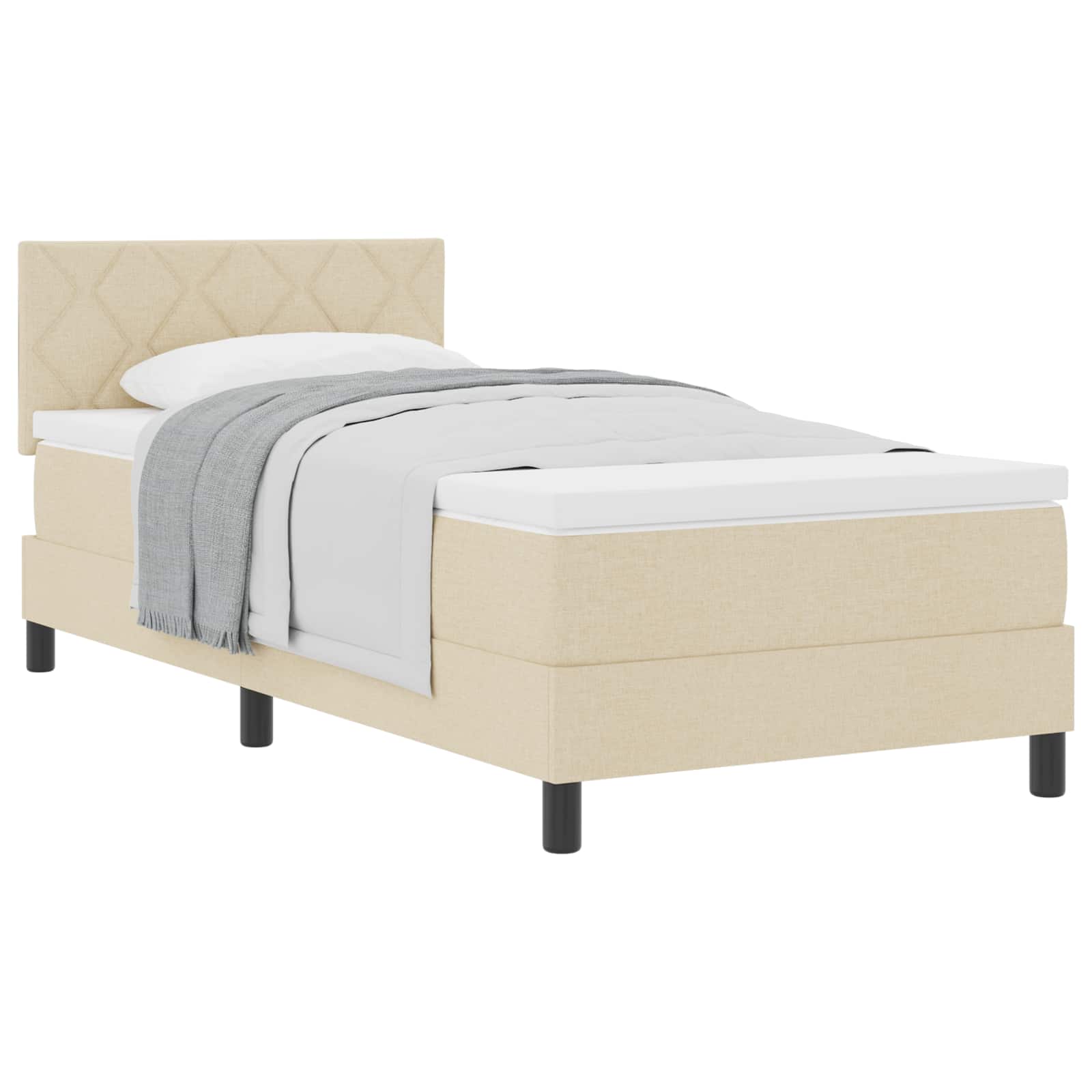 Postel S Boxspringem S Čelo Krémová 100 X 200 Cm Textil