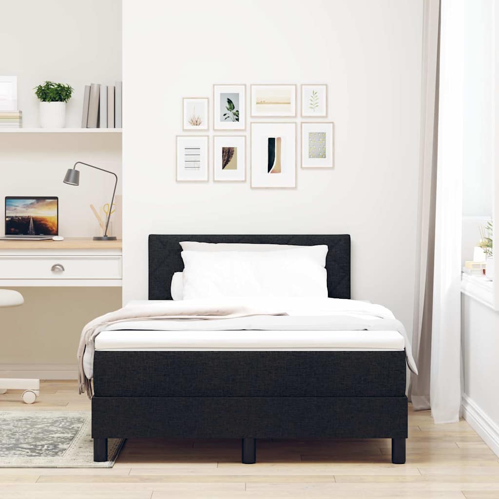 Postel S Boxspringem S Čelo Černý 120 X 190 Cm Textil