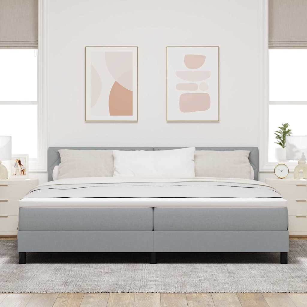 Postel S Boxspringem S Čelo Světle Šedá 200 X 200 Cm Textil