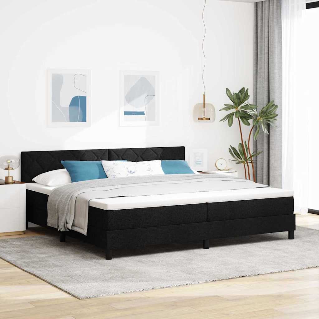 Postel S Boxspringem S Čelo Černý 200 X 200 Cm Textil