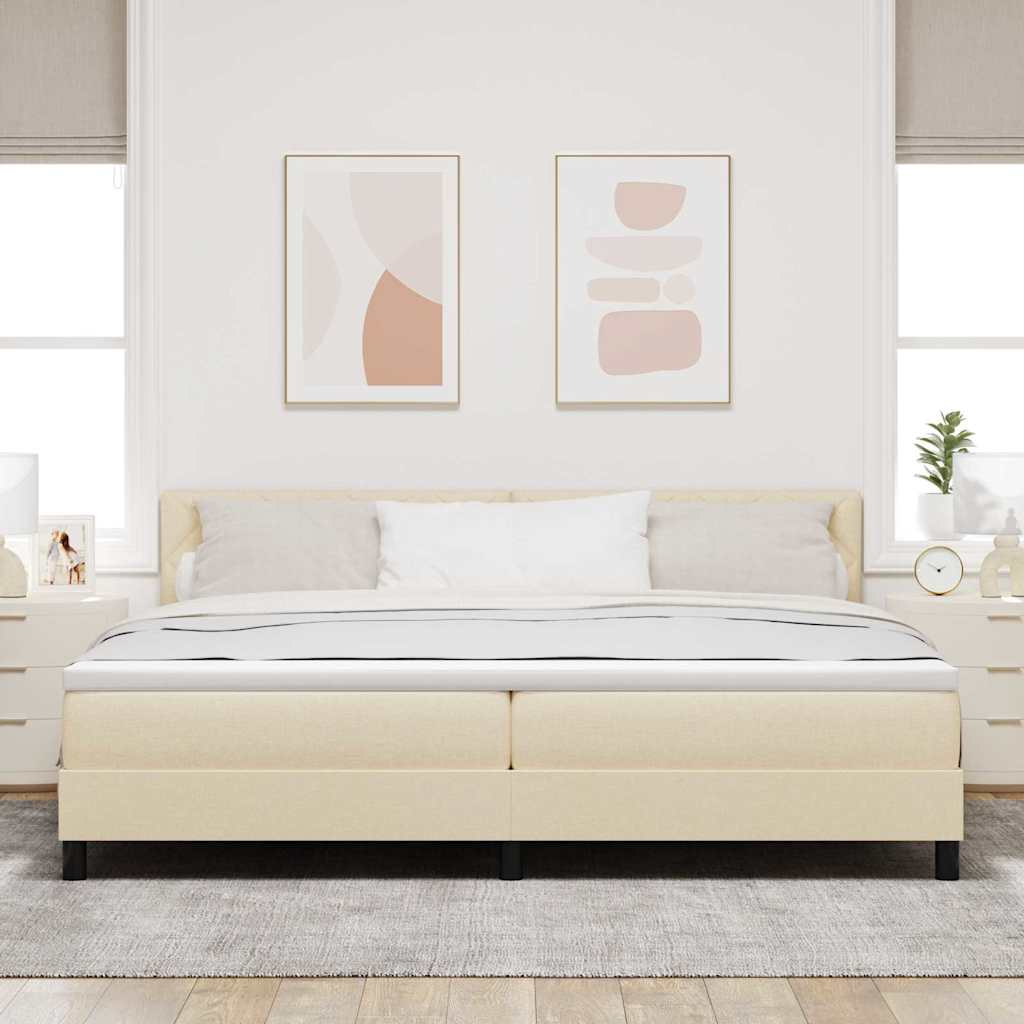 Postel S Boxspringem S Čelo Krémová 200 X 200 Cm Textil