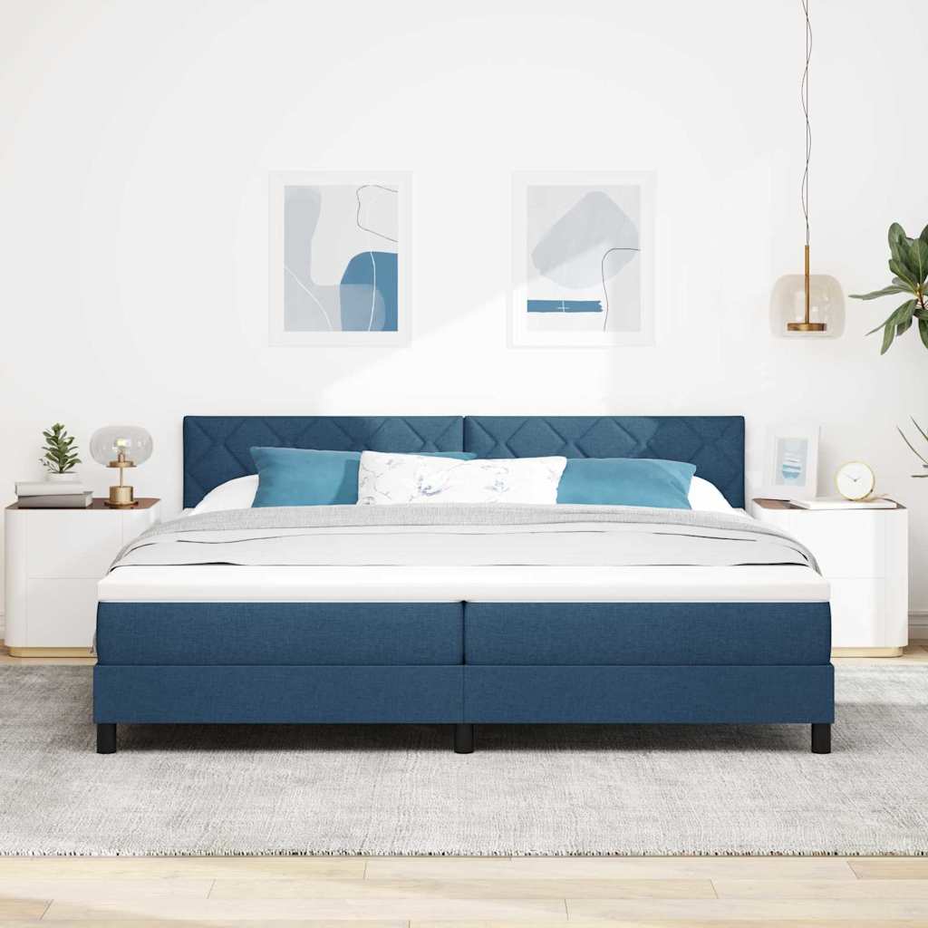 Postel S Boxspringem S Čelo Modrá 200 X 200 Cm Textil