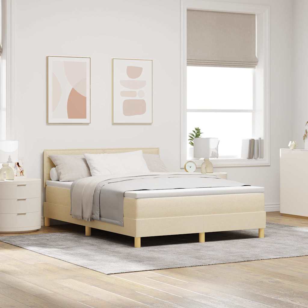 Postel S Boxspringem S Polštářem Krémová 140 X 190 Cm Textil