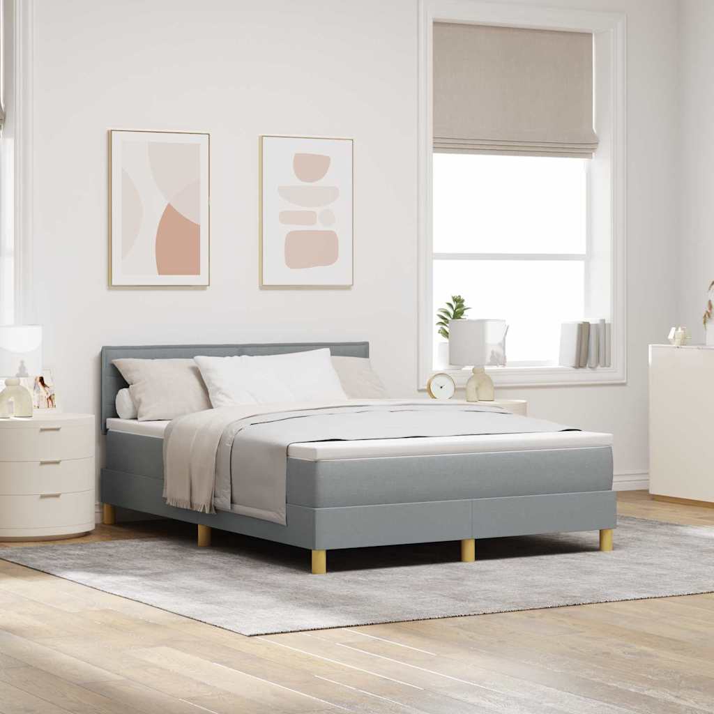 Postel S Boxspringem S Čelo Světle Šedá 140 X 200 Cm Textil