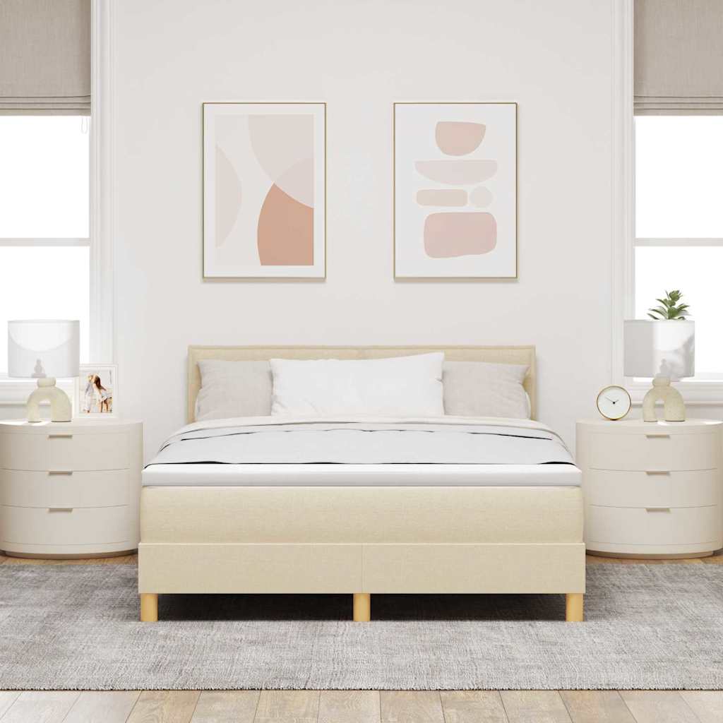 Postel S Boxspringem S Polštářem Krémová 140 X 200 Cm Textil