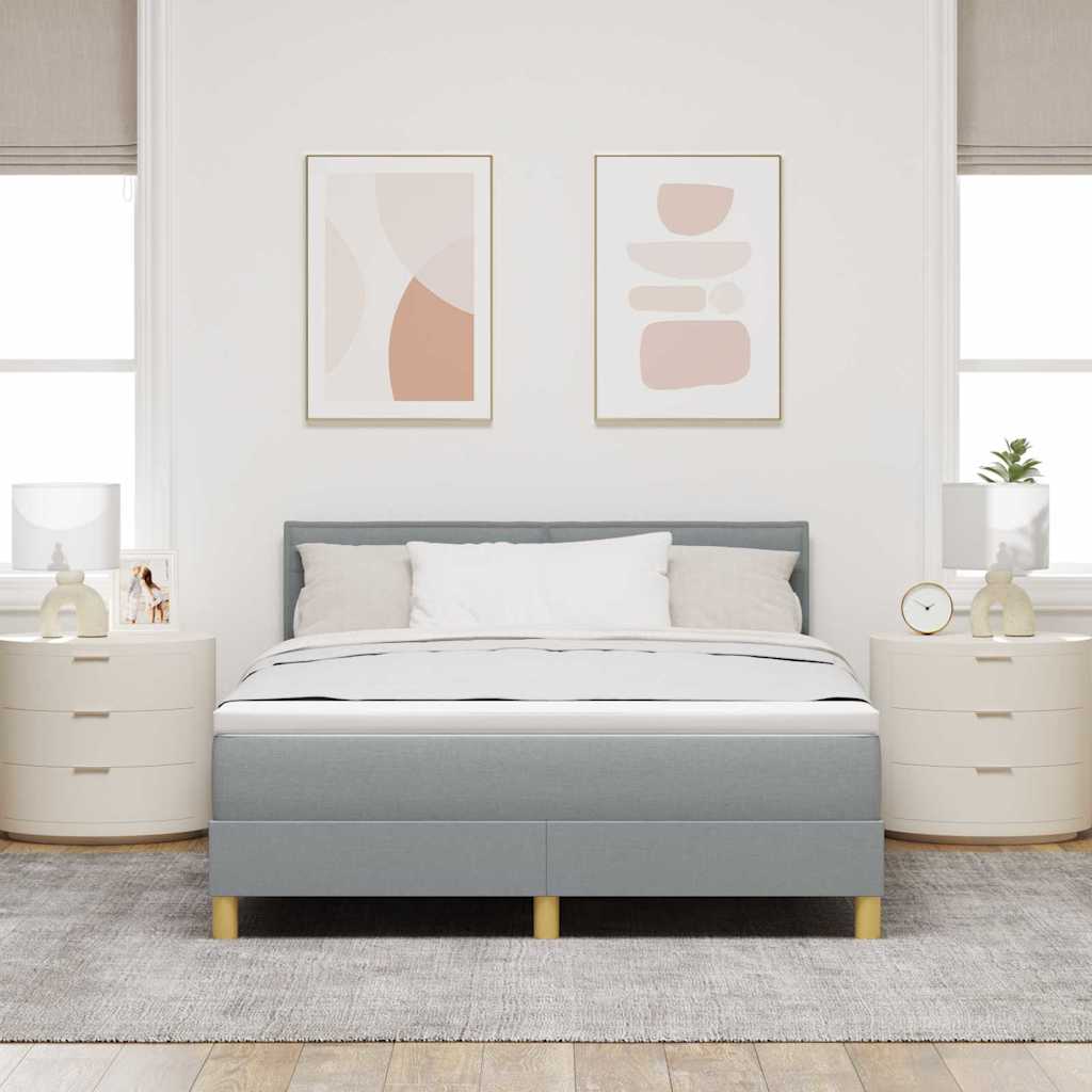Postel S Boxspringem S Čelo Světle Šedá 160 X 200 Cm Textil