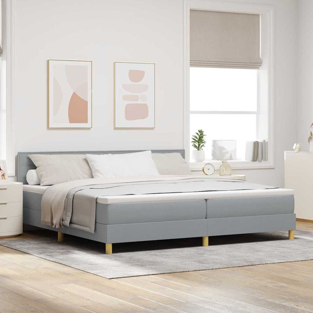 Postel S Boxspringem S Čelo Světle Šedá 200 X 200 Cm Textil