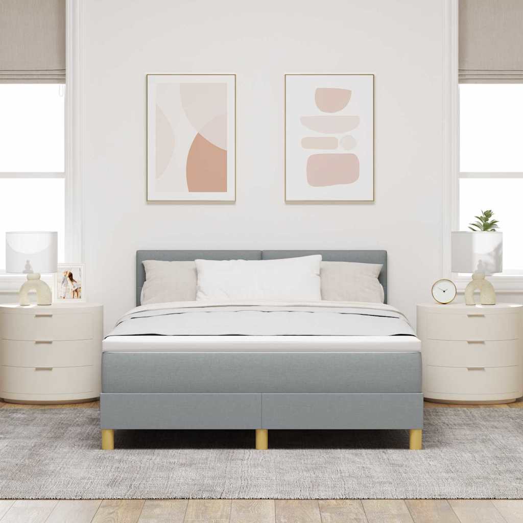 Postel S Boxspringem S Čelo Světle Šedá 140 X 190 Cm Textil