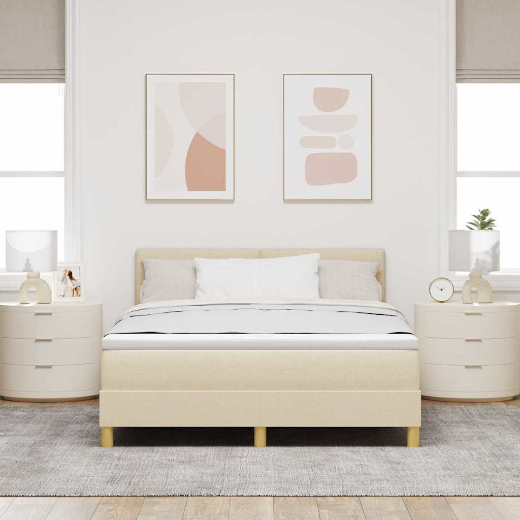Postel S Boxspringem S Polštářem Krémová 140 X 190 Cm Textil