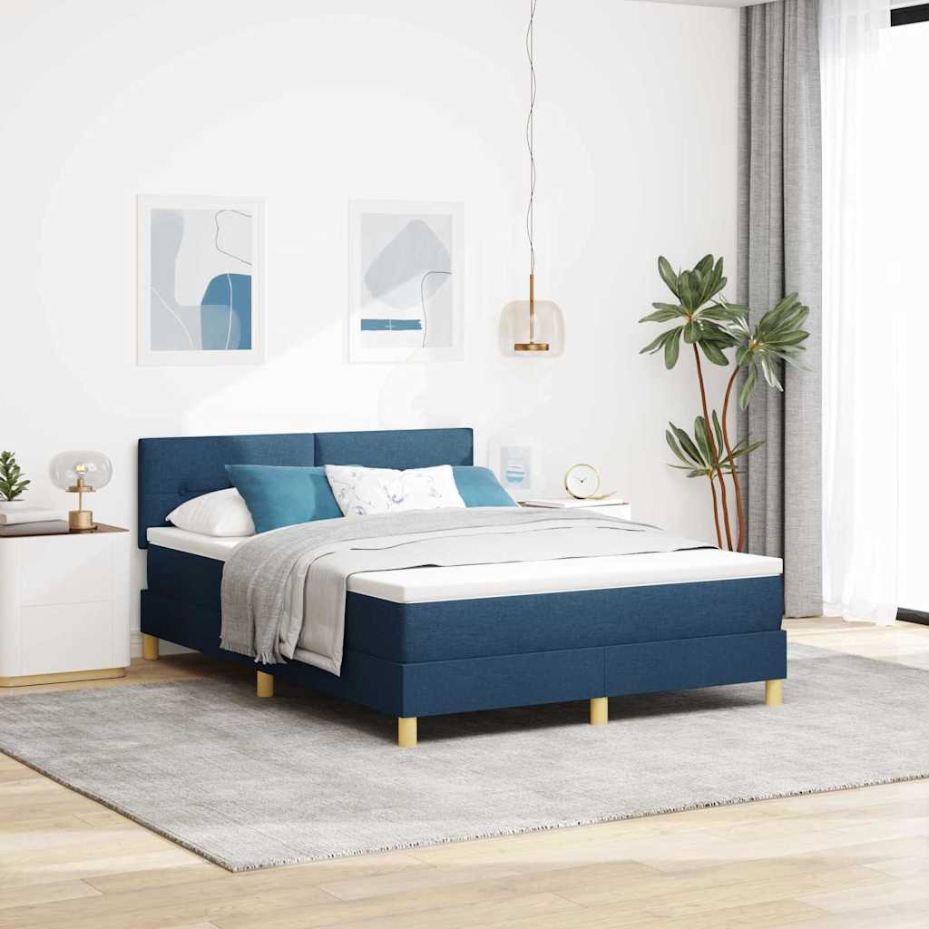 Postel S Boxspringem S Polštářem Modrá 140 X 190 Cm Textil