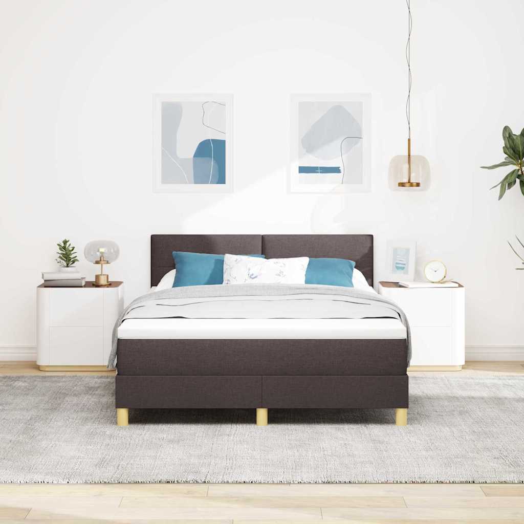 Postel S Boxspringem S Čelo Tmavě Hnědá 140 X 200 Cm Textil