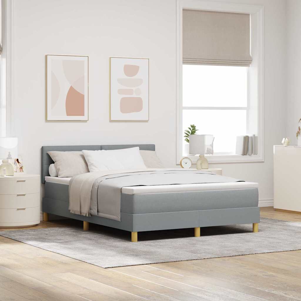 Postel S Boxspringem S Čelo Světle Šedá 160 X 200 Cm Textil