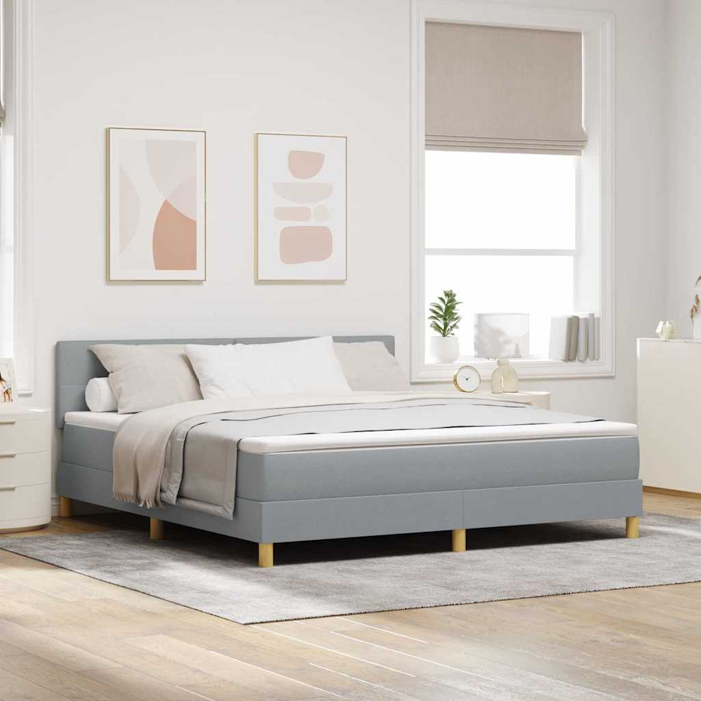 Postel S Boxspringem S Čelo Světle Šedá 180 X 200 Cm Textil