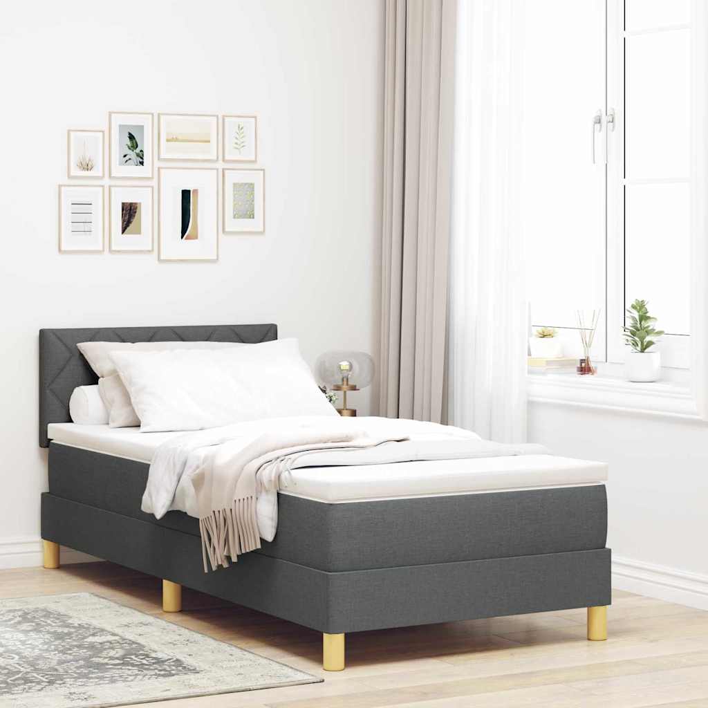 Postel S Boxspringem S Polštářem Tmavě Šedá 90 X 200 Cm Textil