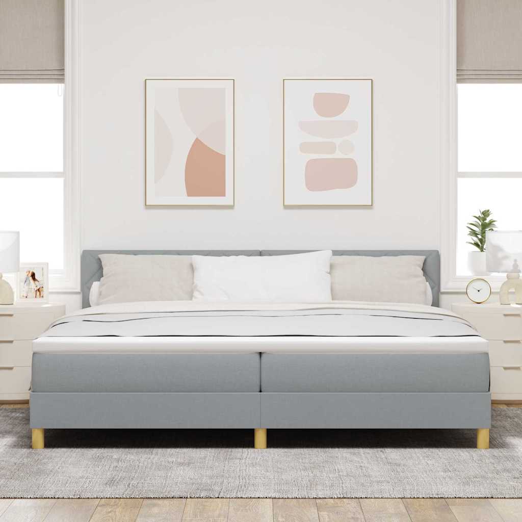 Postel S Boxspringem S Čelo Světle Šedá 200 X 200 Cm Textil