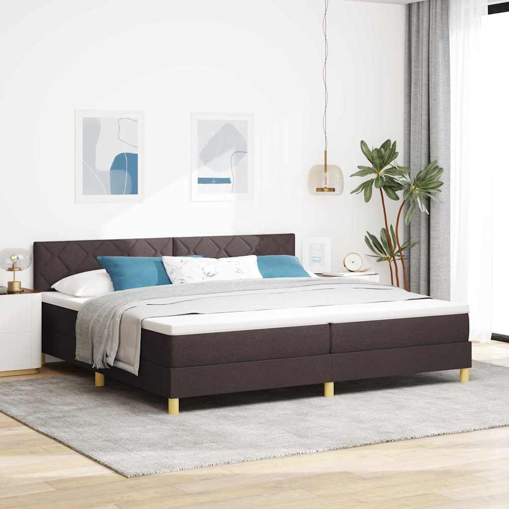 Postel S Boxspringem S Čelo Tmavě Hnědá 200 X 200 Cm Textil