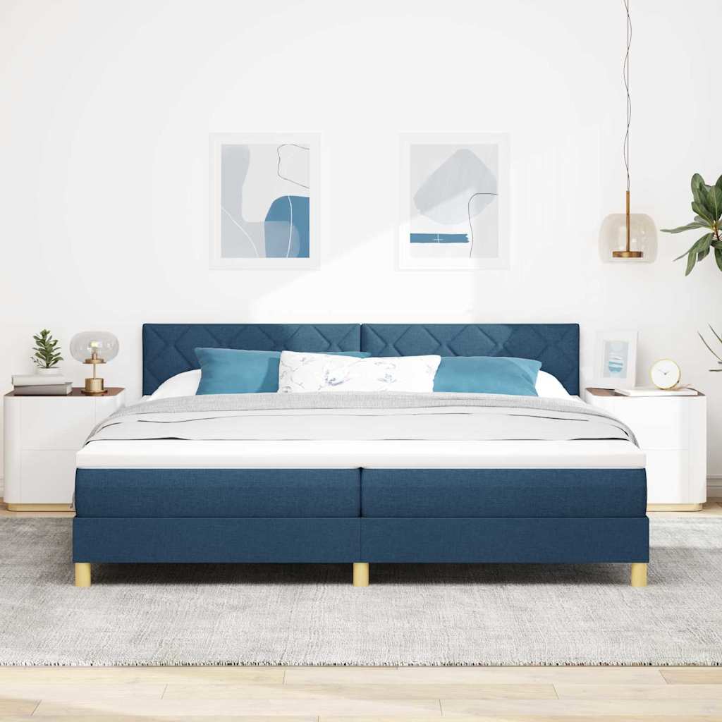 Postel S Boxspringem S Polštářem Modrá 200 X 200 Cm Textil