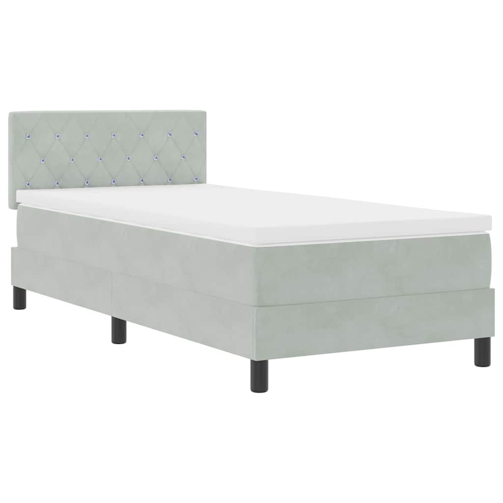 Postel S Boxspringem S Matrací Světle Šedá 90 X 190 Cm Samet