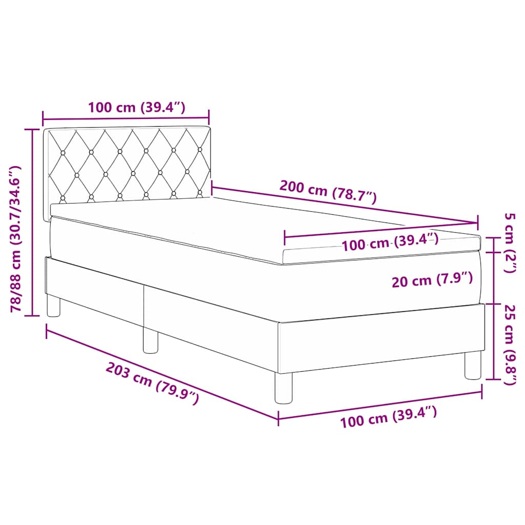 Postel S Boxspringem S Matrací Tmavě Šedá 100 X 200 Cm Samet
