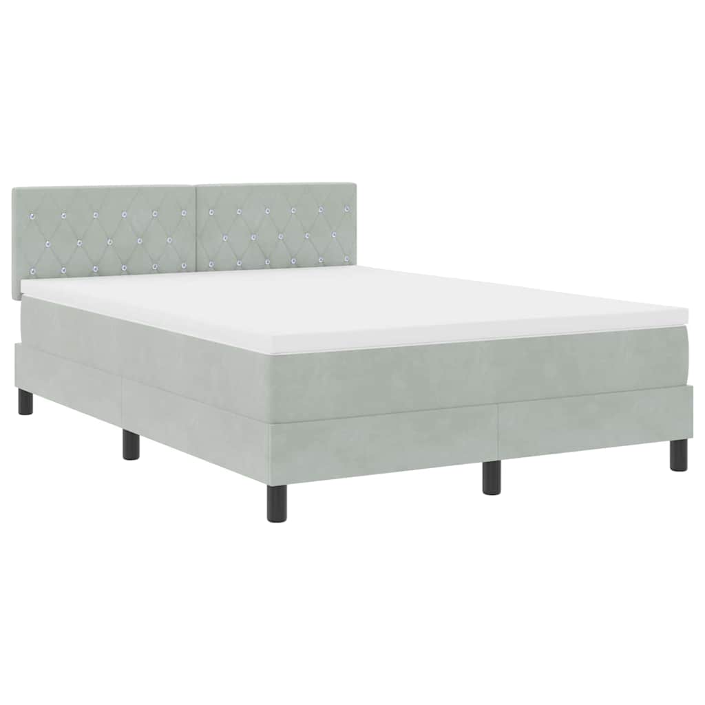 Postel S Boxspringem S Matrací Světle Šedá 140 X 190 Cm Samet
