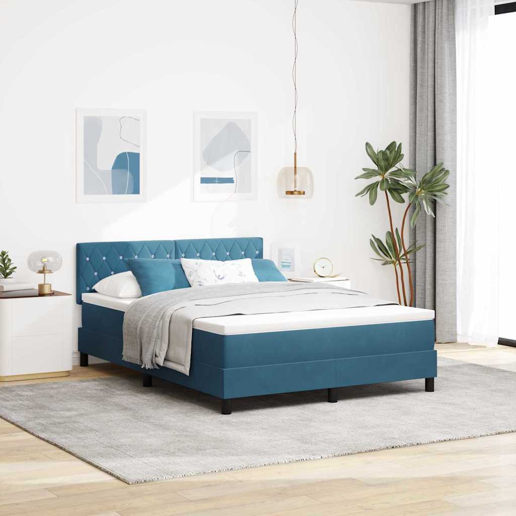 Postel S Boxspringem S Matrací Tmavě Modrá 140 X 190 Cm Samet