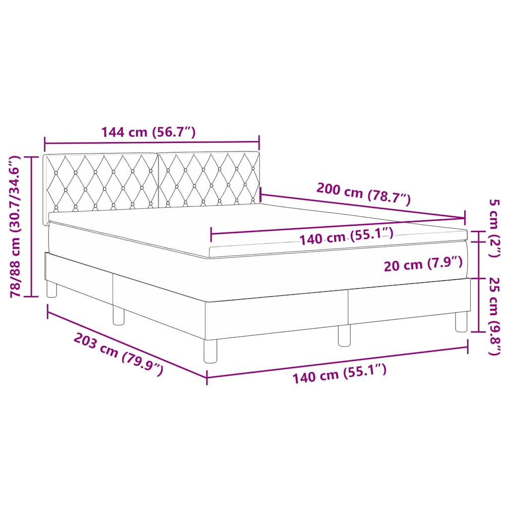 Postel S Boxspringem S Matrací Tmavě Modrá 140 X 200 Cm Samet