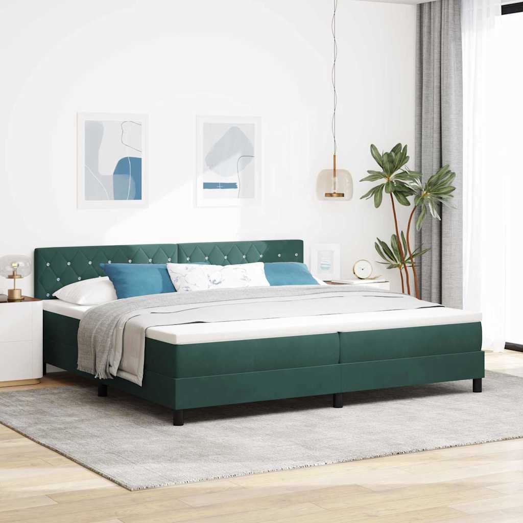 Postel S Boxspringem S Matrací Tmavě Zelená 200 X 200 Cm Samet