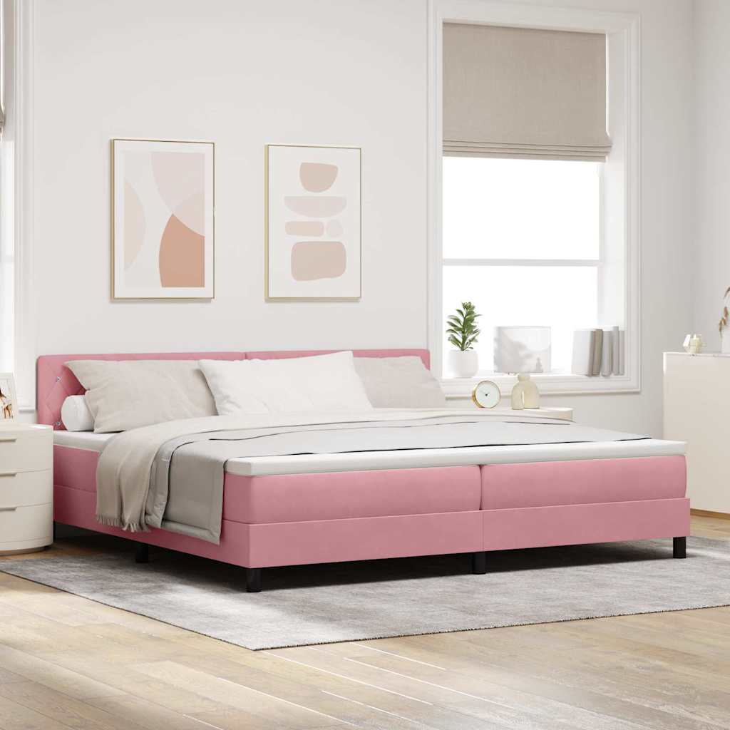 Postel S Boxspringem S Matrací S Čelo Růžová 200 X 200 Cm Samet