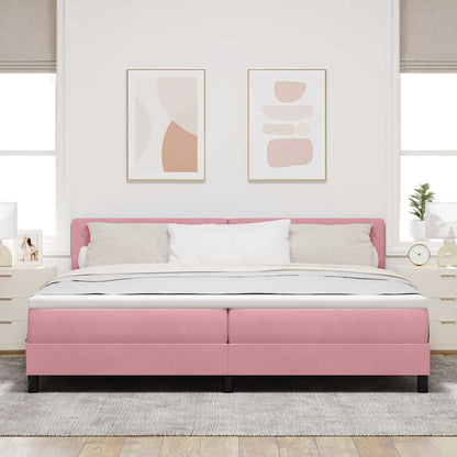 Postel S Boxspringem S Matrací S Čelo Růžová 200 X 200 Cm Samet