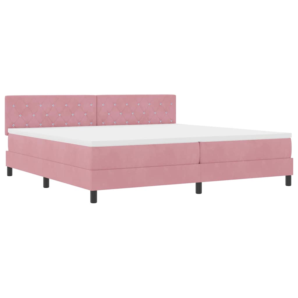 Postel S Boxspringem S Matrací S Čelo Růžová 200 X 200 Cm Samet
