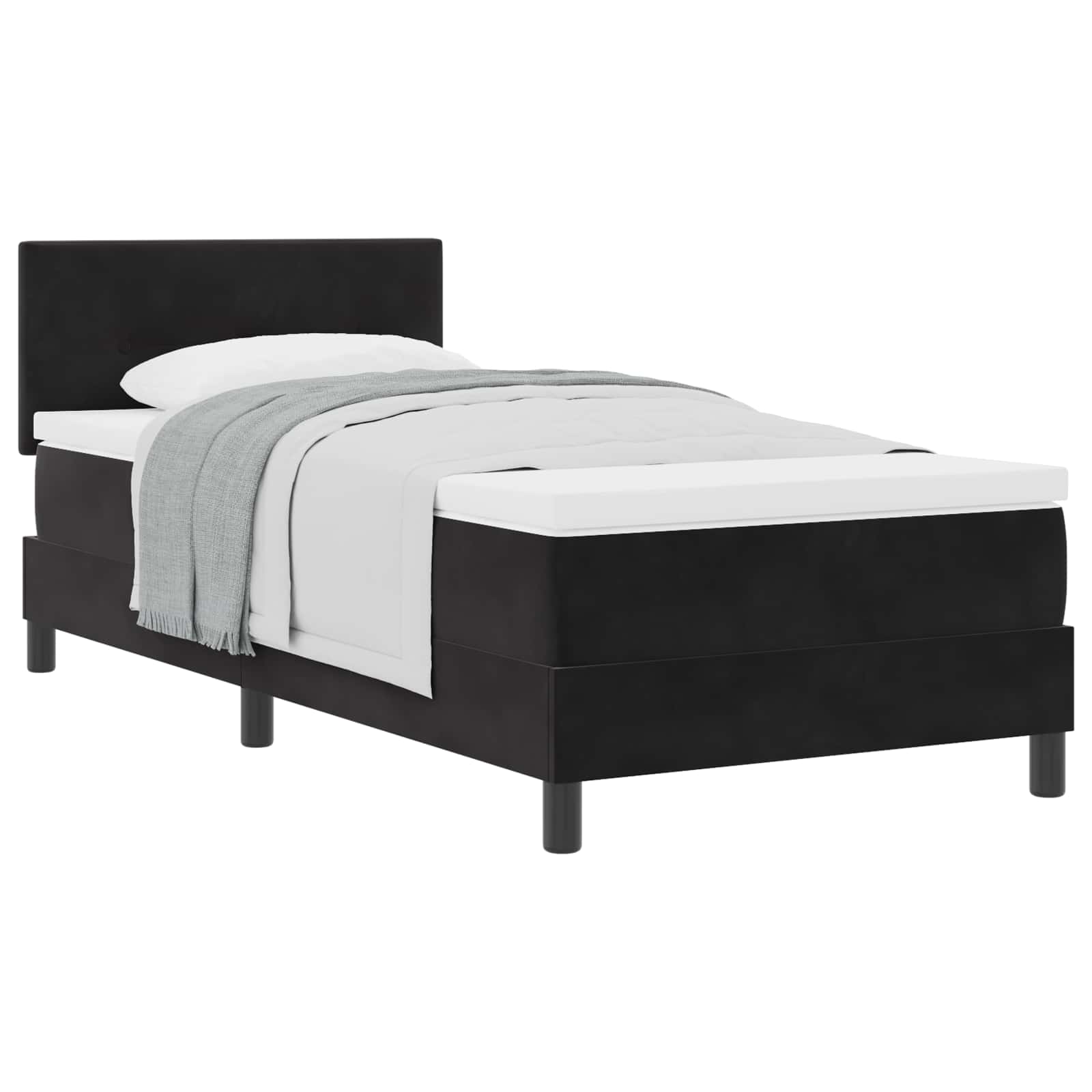 Postel S Boxspringem S Čelo Černá 90 X 190 Cm Samet