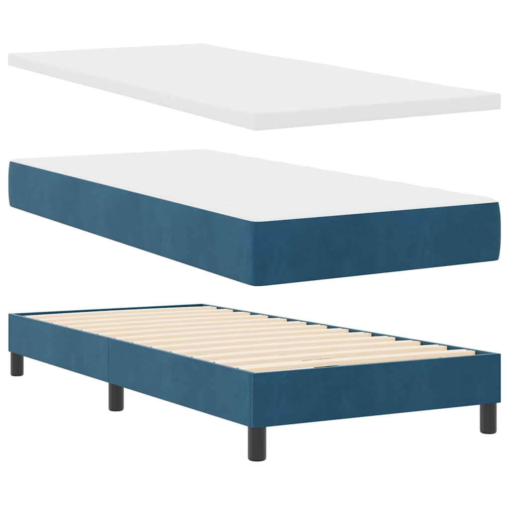 Postel S Boxspringem S Čelo Tmavě Modrá 90 X 190 Cm Samet