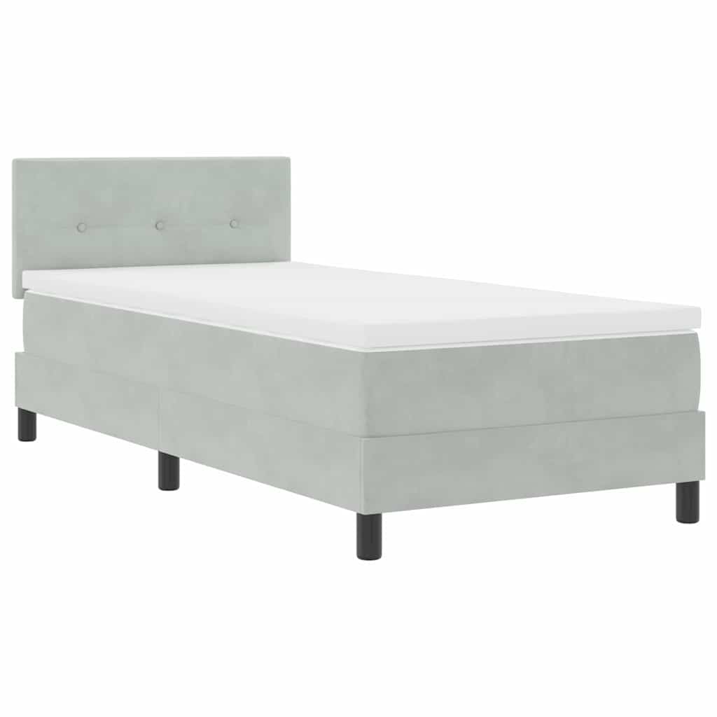 Postel S Boxspringem S Čelo Světle Šedá 90 X 200 Cm Samet