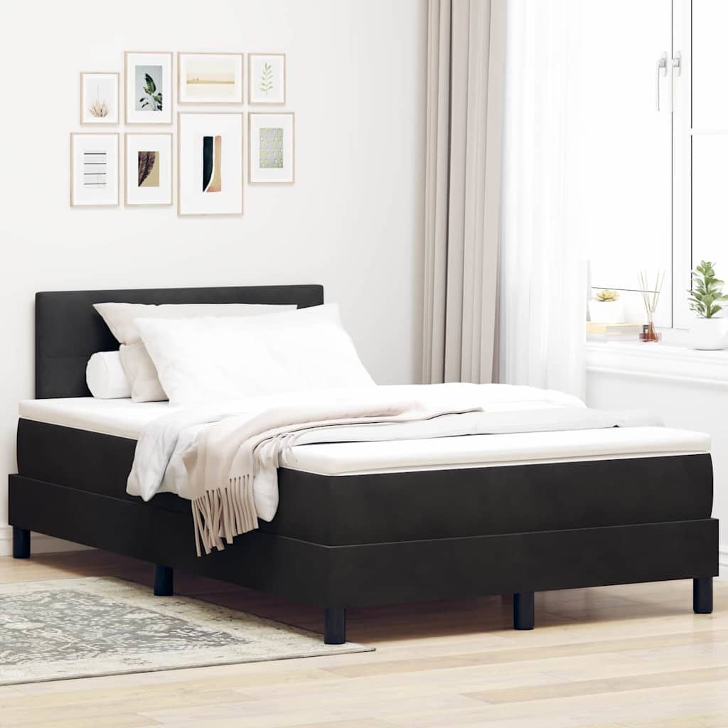 Postel S Boxspringem S Čelo Černá 120 X 190 Cm Samet