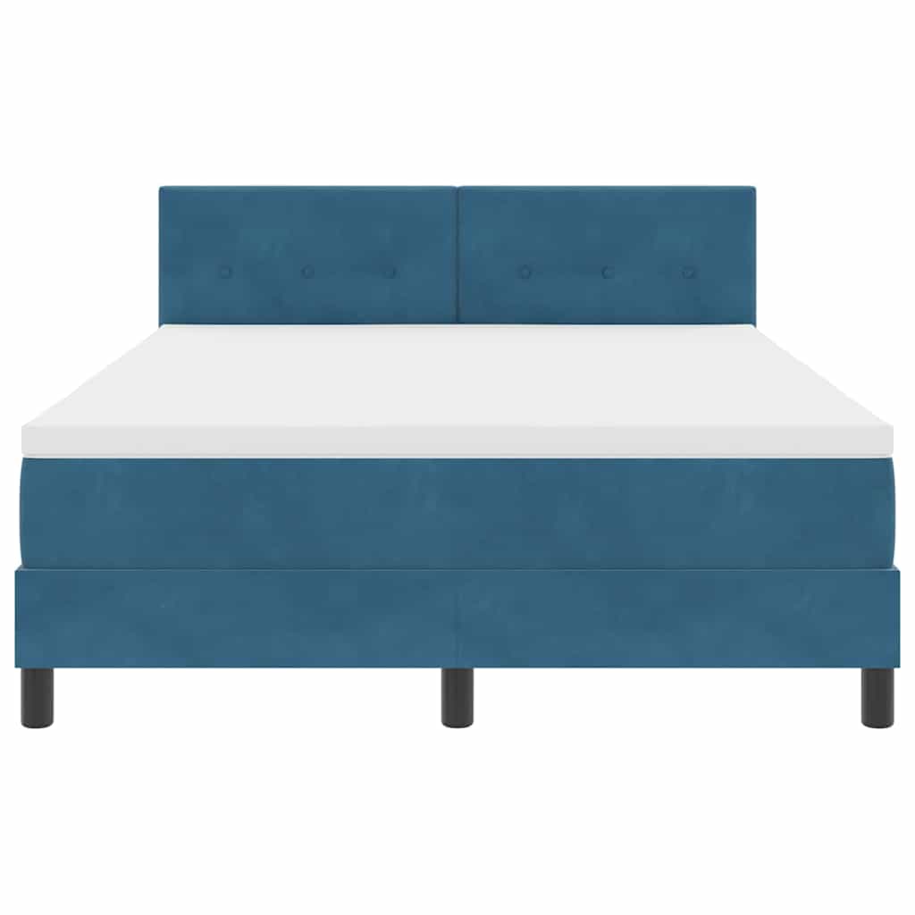 Postel S Boxspringem S Čelo Tmavě Modrá 140 X 190 Cm Samet