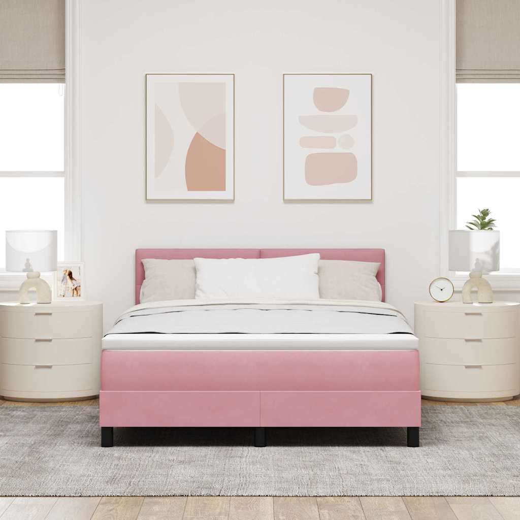 Postel S Boxspringem S Čelo Růžová 140 X 190 Cm Samet