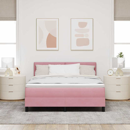 Postel S Boxspringem S Čelo Růžová 160 X 200 Cm Samet